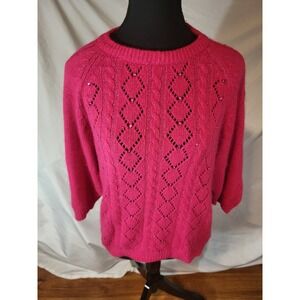 Vintage 70s Heidi Silk Angora Blend Hot Pink Sequined Knit Sweater- Size Large